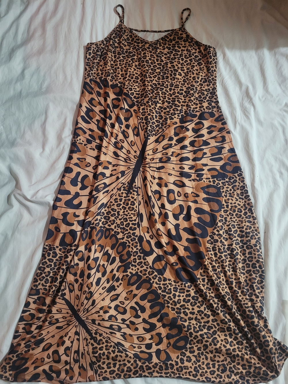 Sleeveless Brown Leopard & Butterfly Slip Coverup Dress
